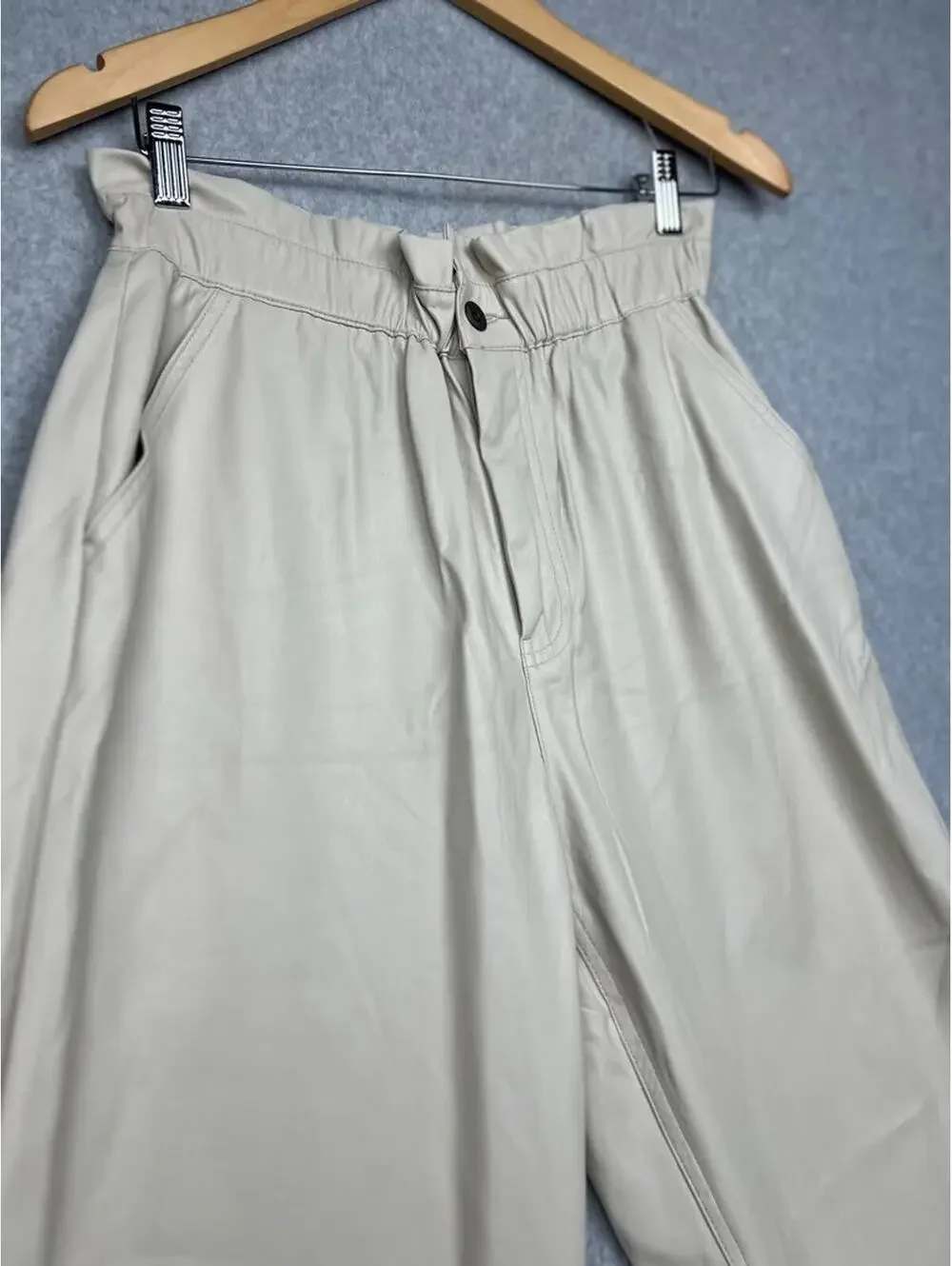 90s Zara High Waist Paper Bag Wide Leg Faux Leather Pants Womens Size 8 Oversize